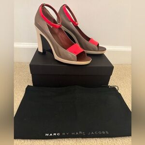 Marc Jacobs Neon Pink Platform Ankle Strap Wedge $395 + Original Box & Dust Bag!